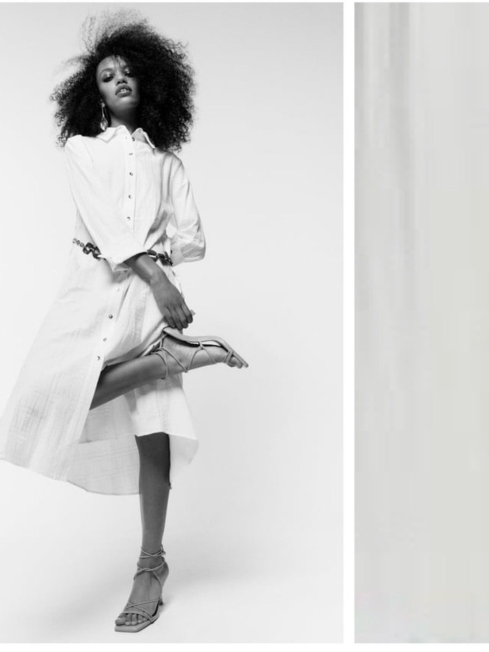 Zara White Button-Front Midi Shirt Dress